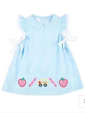 Girls Light Blue School Embroidery A-Line Dress